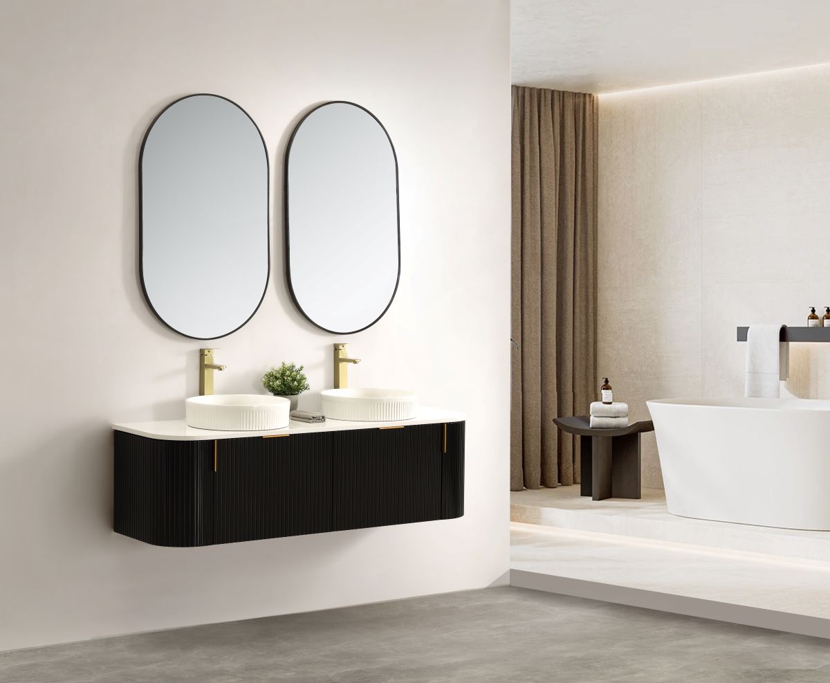Navona 1500MM Wall Hung Forma Series Black Side Drawer Vanities – trade ...
